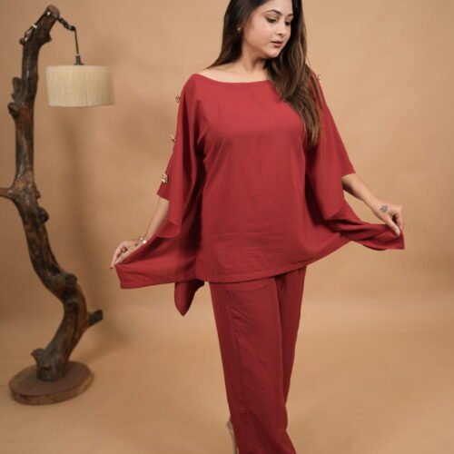 Red Maroon Embellished Sleeve Co-ord Set