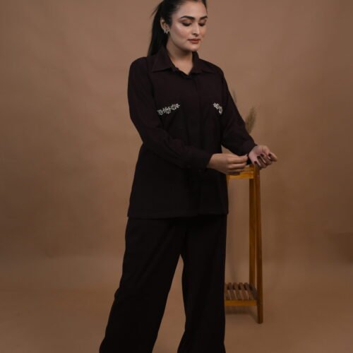 Brown Embellished Pockets Co-ord Set