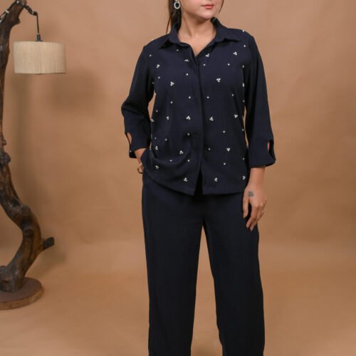 Dark Blue Embellished Co-ord Set