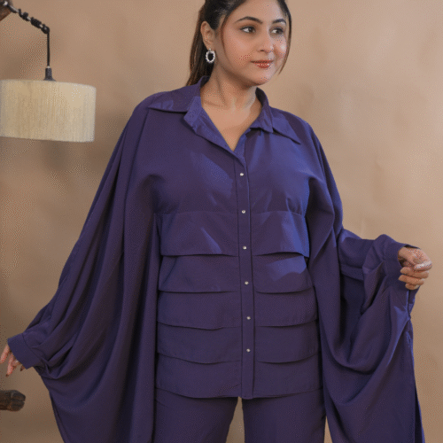 Dark Purple Embellished Pockets Co-ord Set